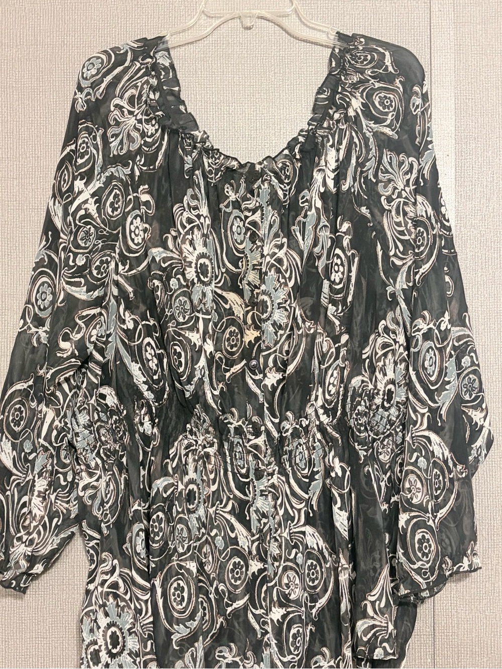 Lane Bryant Black & White Floral-Print Peasant Tunic